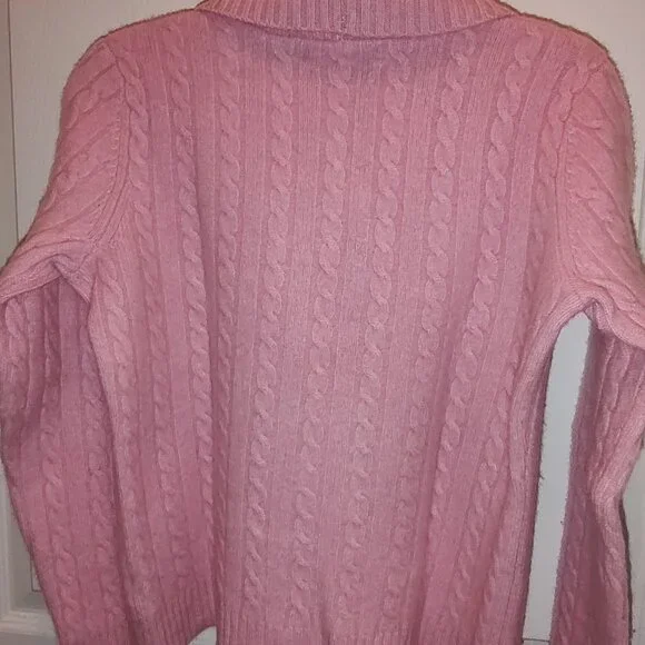 RALPH LAUREN 100% CASHMERE CABLE KNIT SHAWL COLLAR SWEATER PINK SIZE MEDIUM